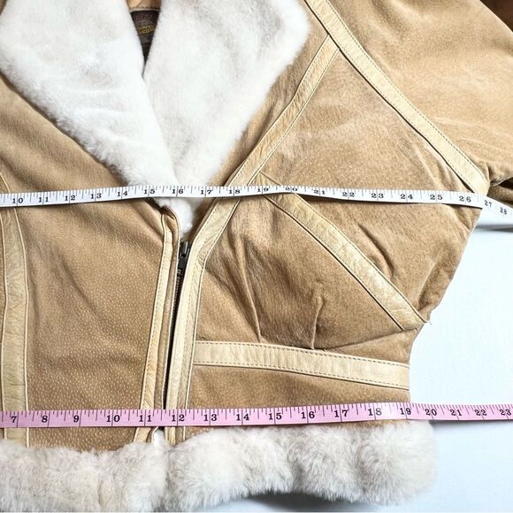 VTG Adventure Bound Wilsons Leather Suede Faux Fur Cropped Bomber Jacket XL - Picture 6 of 15